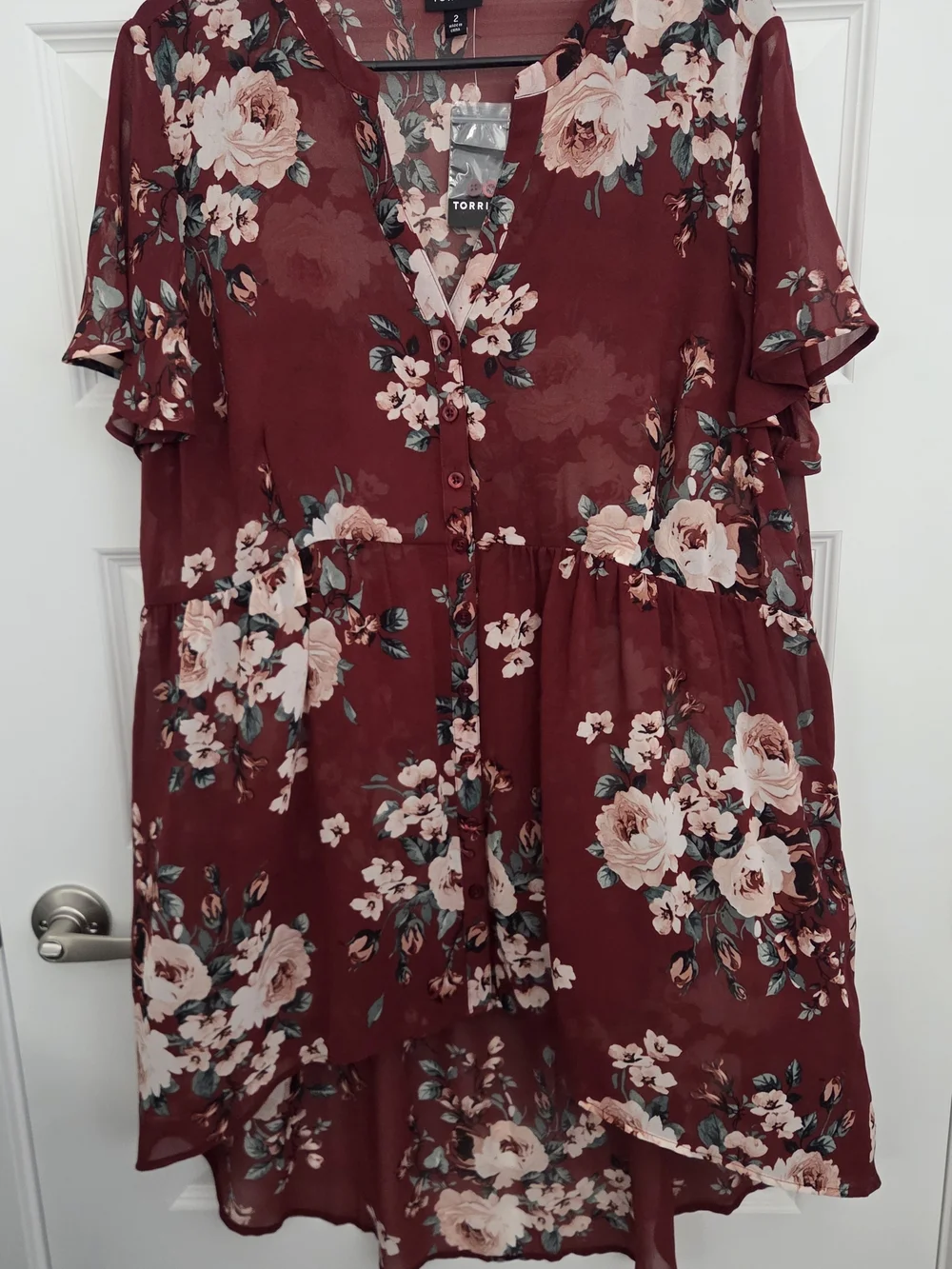 torrid Burgundy Floral Button-Front Babydoll Tunic